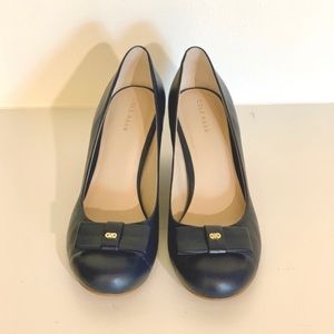 Cole Haan Adair Leather Bow Wedges | Navy Blue